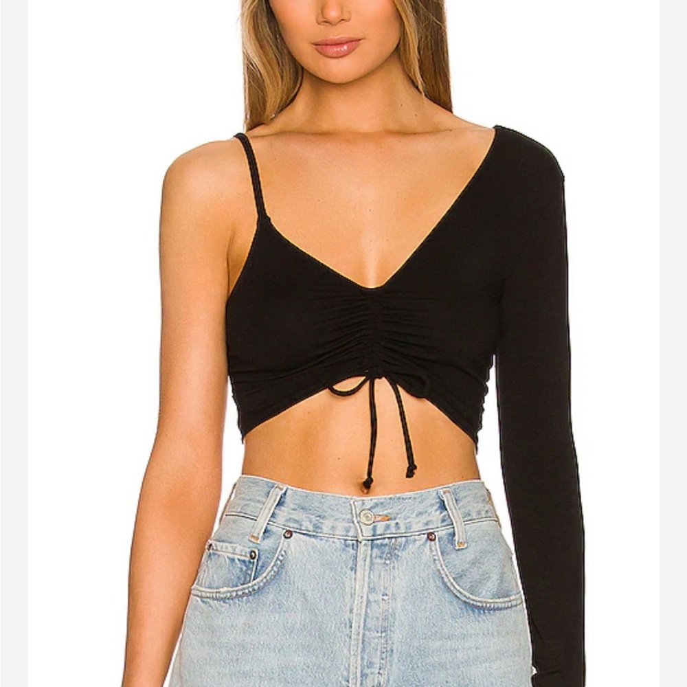 Lovers + Friends Black Asymmetrical Crop Top
